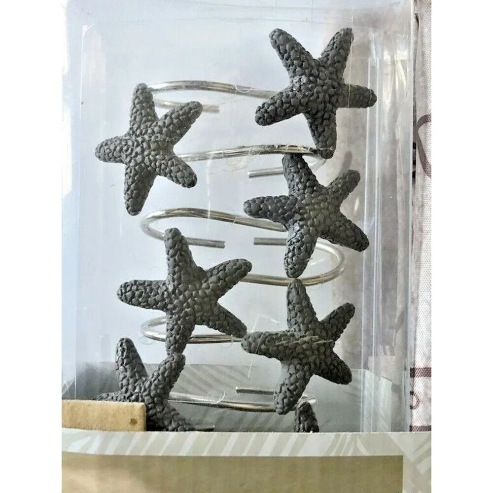 Caribbean Joe Fabric Shower Curtain w/ Hooks La Mer Starfish Beach Summer House